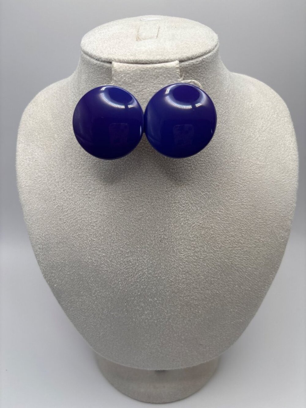 Vintage Large Round Button Dark Purple Enamel Earrings Pierced Post
